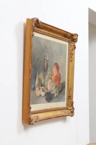 French Framed Still Life Watercolor Signed Jacques Redelsperger circa 1887