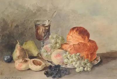 French Framed Still Life Watercolor Signed Jacques Redelsperger circa 1887