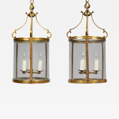 French Gilded Brass Hall Lanterns a Pair