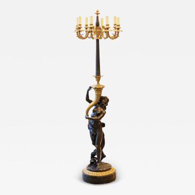 French Gilt And Patinated Bronze Floor Lamp In The Louis XVI Style France