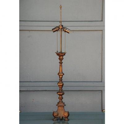 French Gilt Bronze Baroque Style Candlestick Lamp