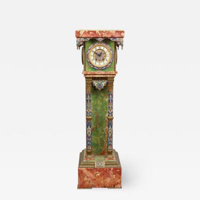 French Gilt Bronze Champleve Enamel Onyx and Marble Pedestal Clock C 1880