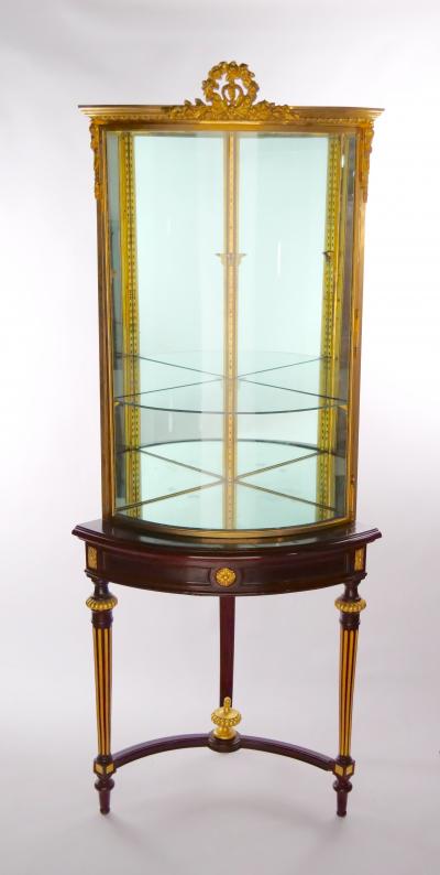 French Gilt Bronze Framed Mahogany Base Curio Cabinet