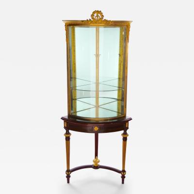 French Gilt Bronze Framed Mahogany Base Curio Cabinet