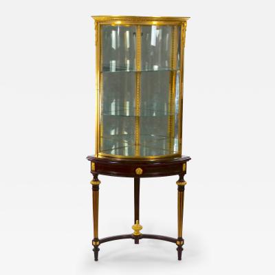 French Gilt Bronze Framed Mahogany Base Curio Cabinet