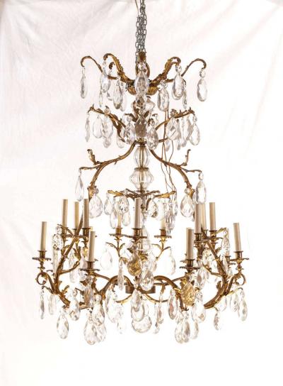 French Gilt Bronze and Cut Glass 14 Light Chandelier