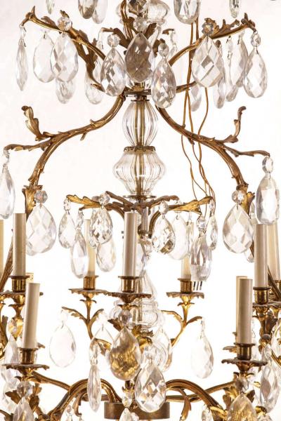 French Gilt Bronze and Cut Glass 14 Light Chandelier