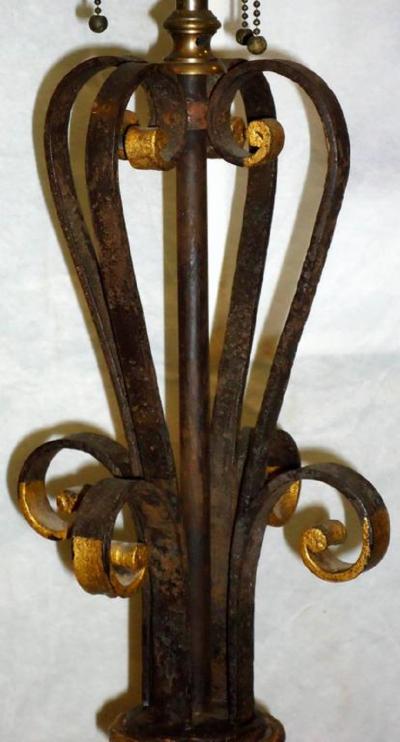 French Gilt on Wrought Iron Art Deco Floor Lamp circa 1920
