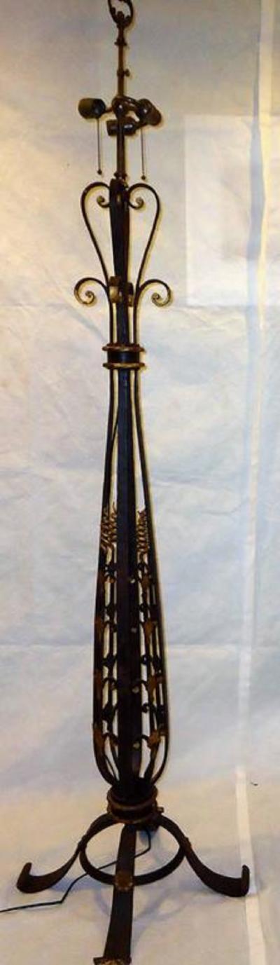 French Gilt on Wrought Iron Art Deco Floor Lamp circa 1920