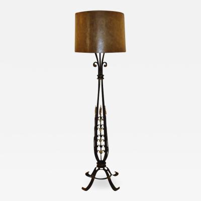 French Gilt on Wrought Iron Art Deco Floor Lamp circa 1920