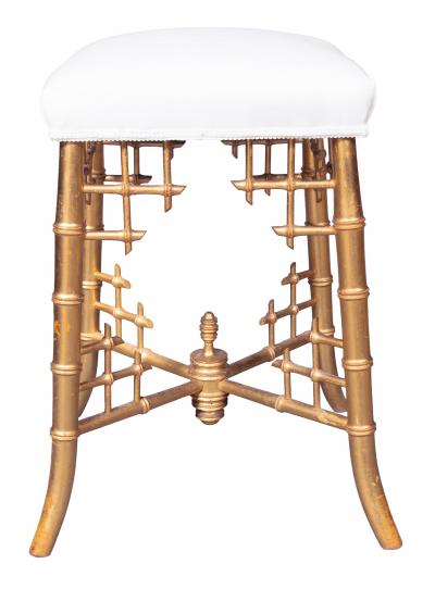 French Giltwood Faux Bamboo Stool By Damon et Cie Paris