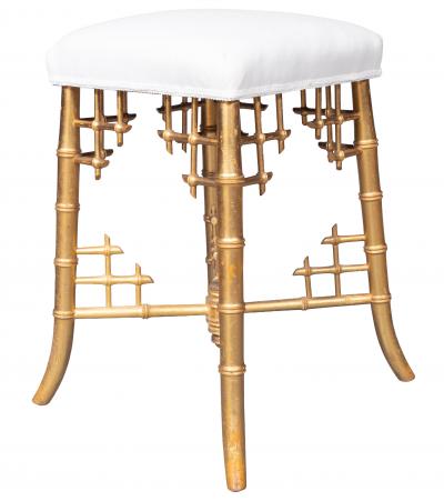 French Giltwood Faux Bamboo Stool By Damon et Cie Paris