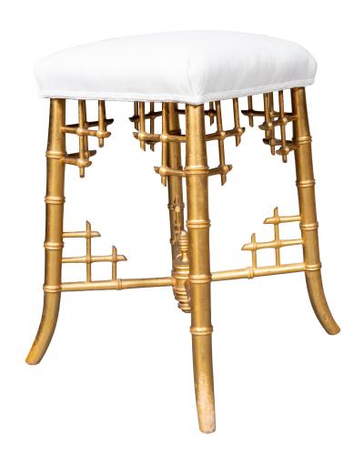 French Giltwood Faux Bamboo Stool By Damon et Cie Paris