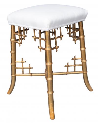 French Giltwood Faux Bamboo Stool By Damon et Cie Paris