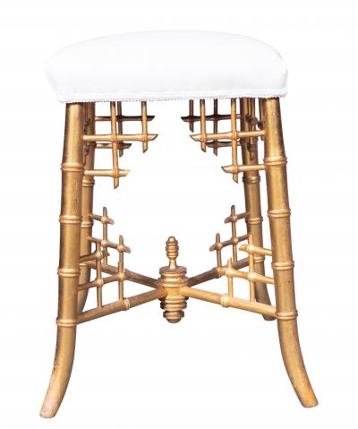 French Giltwood Faux Bamboo Stool By Damon et Cie Paris
