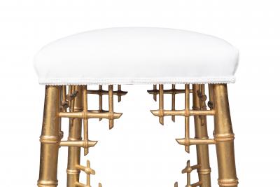 French Giltwood Faux Bamboo Stool By Damon et Cie Paris