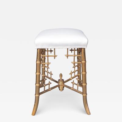 French Giltwood Faux Bamboo Stool By Damon et Cie Paris