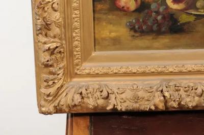 French Giltwood Framed 19th Century Oil on Canvas Painting Depicting Fruits