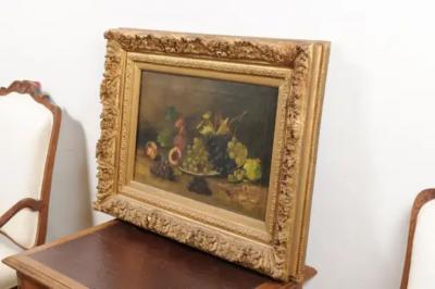French Giltwood Framed 19th Century Oil on Canvas Painting Depicting Fruits