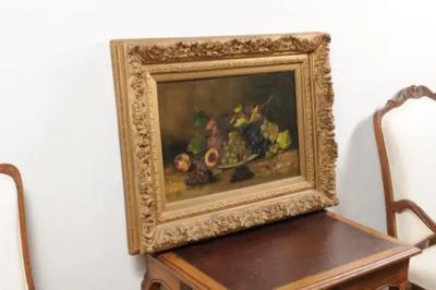 French Giltwood Framed 19th Century Oil on Canvas Painting Depicting Fruits