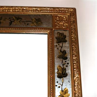 French Giltwood Mirror With Eglomise Details France 1940s