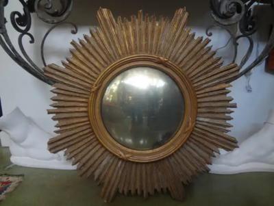 French Giltwood Sunburst Convex Mirror