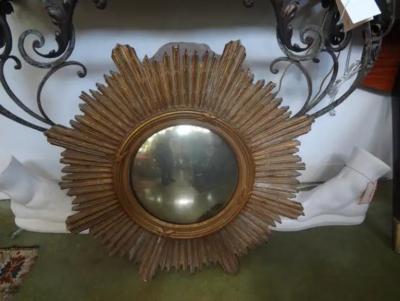 French Giltwood Sunburst Convex Mirror