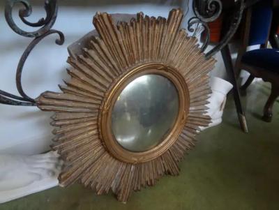 French Giltwood Sunburst Convex Mirror