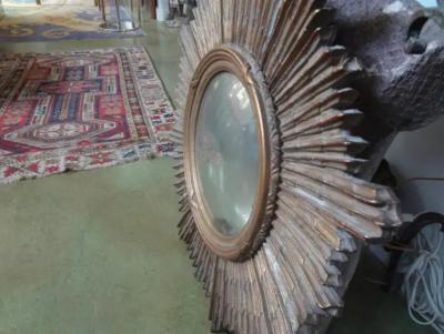 French Giltwood Sunburst Convex Mirror