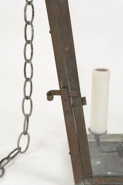 French Glass Paneled Verdigris Green and Copper Lantern