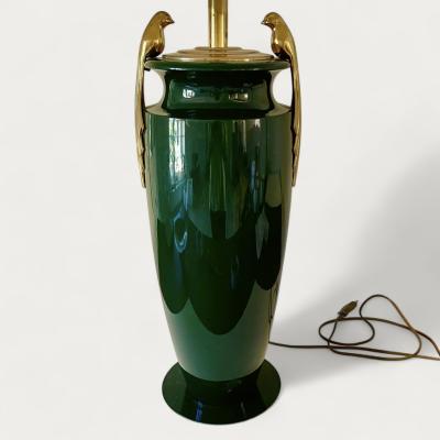 French Green Lacquered Large Table Lamp circa 1940