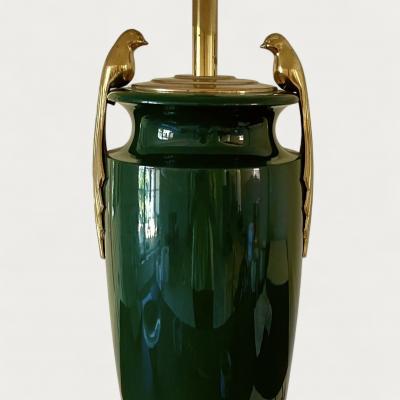 French Green Lacquered Large Table Lamp circa 1940