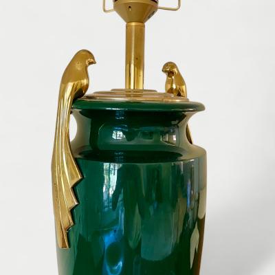 French Green Lacquered Large Table Lamp circa 1940