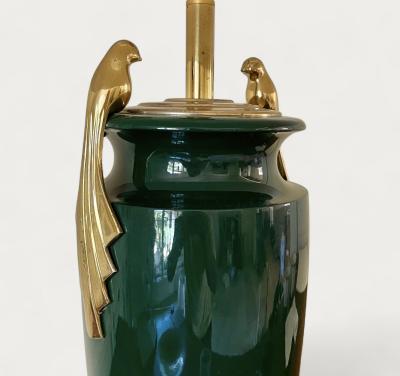 French Green Lacquered Large Table Lamp circa 1940
