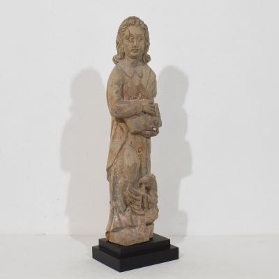 French Hand Carved Oak Statue Of Saint John The Evangelist Circa 1550 1650