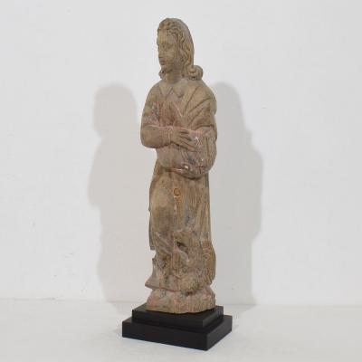 French Hand Carved Oak Statue Of Saint John The Evangelist Circa 1550 1650