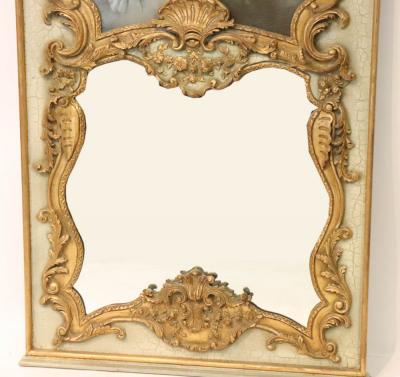 French Hand Painted Gilt Decorated Trumeau Mirror