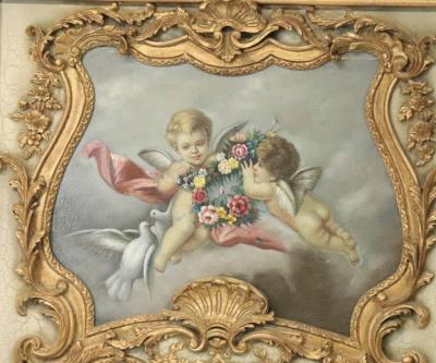 French Hand Painted Gilt Decorated Trumeau Mirror
