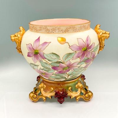 French Hand Painted Gilt Limoges Porcelain Jardiniere Base