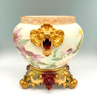 French Hand Painted Gilt Limoges Porcelain Jardiniere Base