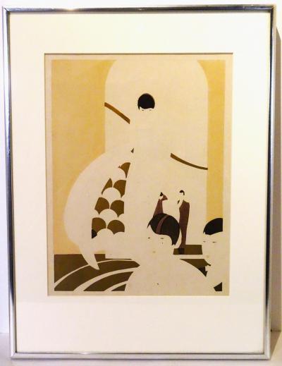 French Hand Pulled Pochoir Print Showing Fashions and People of the 1920s