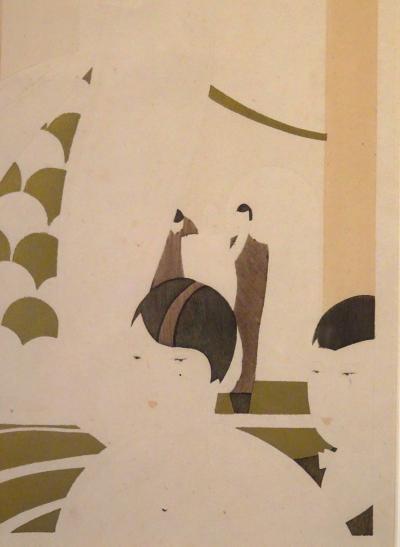 French Hand Pulled Pochoir Print Showing Fashions and People of the 1920s