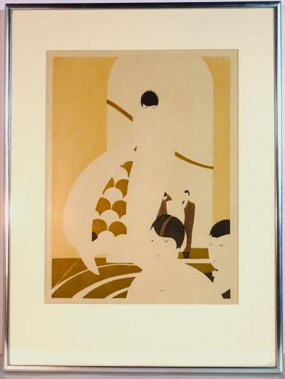 French Hand Pulled Pochoir Print Showing Fashions and People of the 1920s