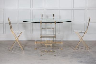 French Hollywood Regency Lucite Glass Brass Dining Table