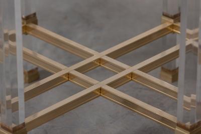 French Hollywood Regency Lucite Glass Brass Dining Table