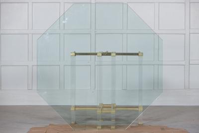 French Hollywood Regency Lucite Glass Brass Dining Table