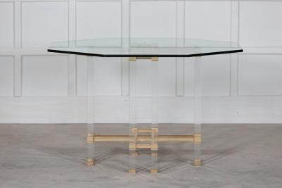 French Hollywood Regency Lucite Glass Brass Dining Table