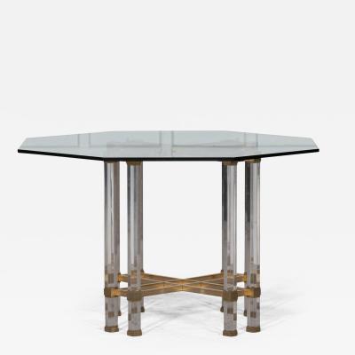 French Hollywood Regency Lucite Glass Brass Dining Table