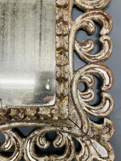 French Hollywood Regency Silver Leaf Wall Console Pier Mirror Distressed