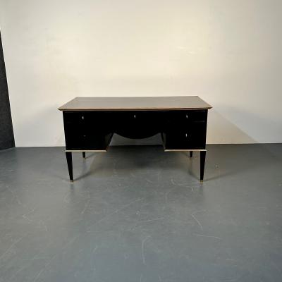 French Hollywood Regency Style Ebony Lacquer Executive Desk Writing Table